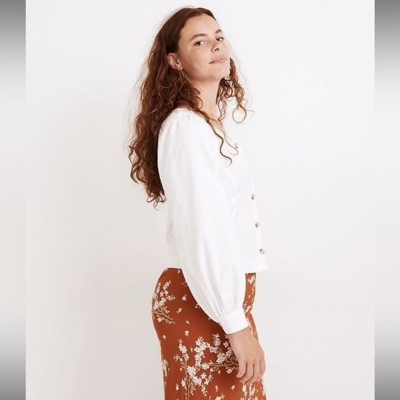 🚨 3 for $25 - Madewell Corduroy Shirred-Sleeve Button-Front Top - Picture 4 of 13